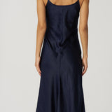 Textured Satin Slip Dress in Navy