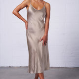 Textured Satin Slip Dress in Sand