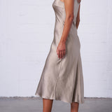 Textured Satin Slip Dress in Sand