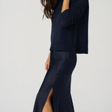 Textured Satin Bias Skirt in Navy