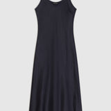 Textured Satin Slip Dress in Navy
