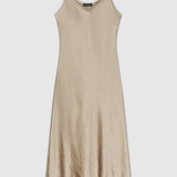 Textured Satin Slip Dress in Sand