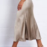 Textured Satin Bias Skirt in Sand