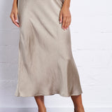 Textured Satin Bias Skirt in Sand