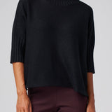 Funnel Neck Elbow Sleeve Pullover in Black