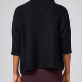 Funnel Neck Elbow Sleeve Pullover in Black