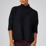 Funnel Neck Elbow Sleeve Pullover in Black