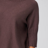 Funnel Neck Elbow Sleeve Pullover in Chocolate