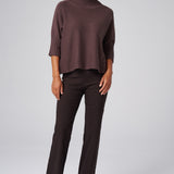 Funnel Neck Elbow Sleeve Pullover in Chocolate
