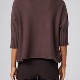 Funnel Neck Elbow Sleeve Pullover in Chocolate