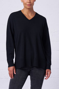 Relaxed V-Neck Sweater in Black