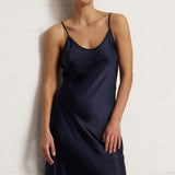 Textured Satin Slip Dress in Navy