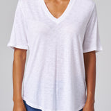 Slub Jersey V-Neck Elbow Sleeve Tee in White