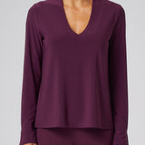 Luxe Stretch Long Sleeve V-Neck in Aubergine