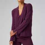 Luxe Stretch Long Sleeve V-Neck in Aubergine