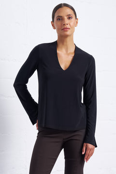 Luxe Stretch Long Sleeve V-Neck in Black