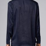 Textured Satin Shirt in Navy