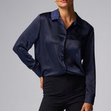Textured Satin Shirt in Navy