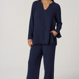 Crepe Gauze Wide Pant in Navy