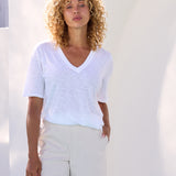 Slub Jersey V-Neck Elbow Sleeve Tee Duo: Black + White