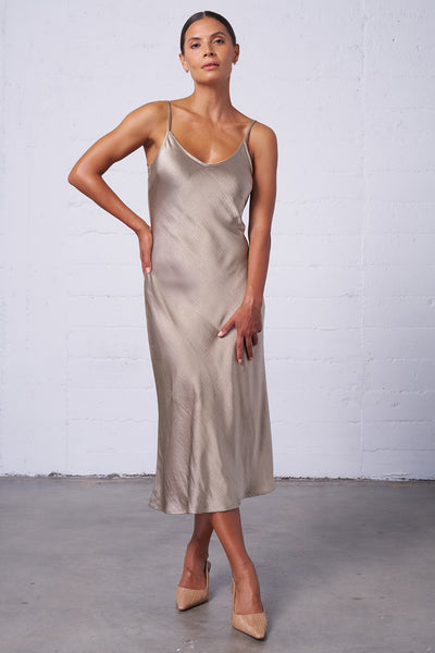 Textured Satin Midi Slip Dress – Franne Golde – Franne Golde