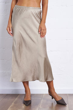 Textured Satin Bias Skirt in Sand