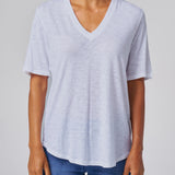 Slub Jersey V-Neck Elbow Sleeve Tee in Haze