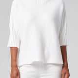Funnel Neck Elbow Sleeve Pullover in Ivory