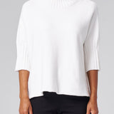 Funnel Neck Elbow Sleeve Pullover in Ivory