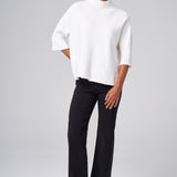Funnel Neck Elbow Sleeve Pullover in Ivory