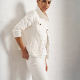 Classic Stretch Denim Jacket in Ivory