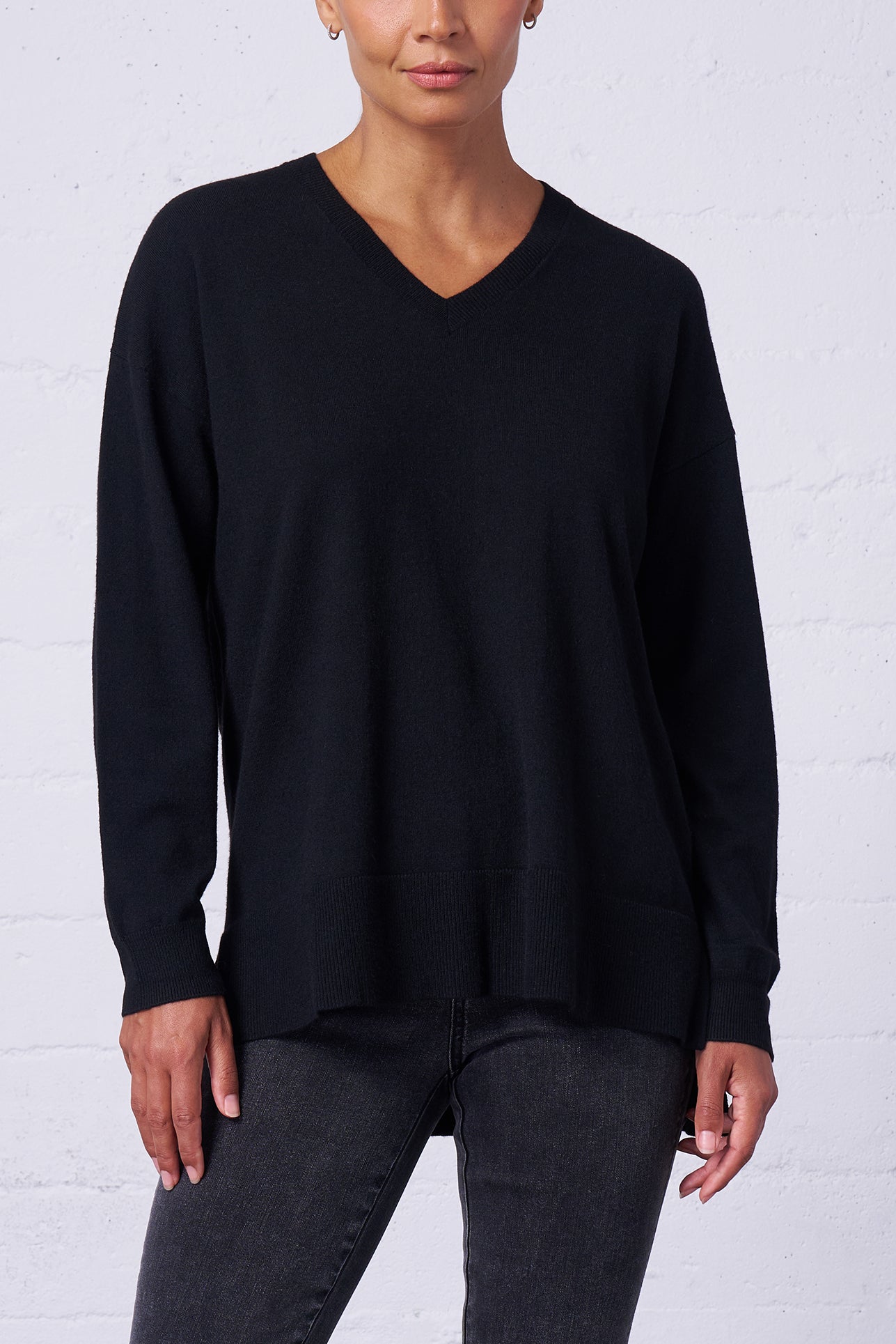 Relaxed V-Neck Sweater in Black
