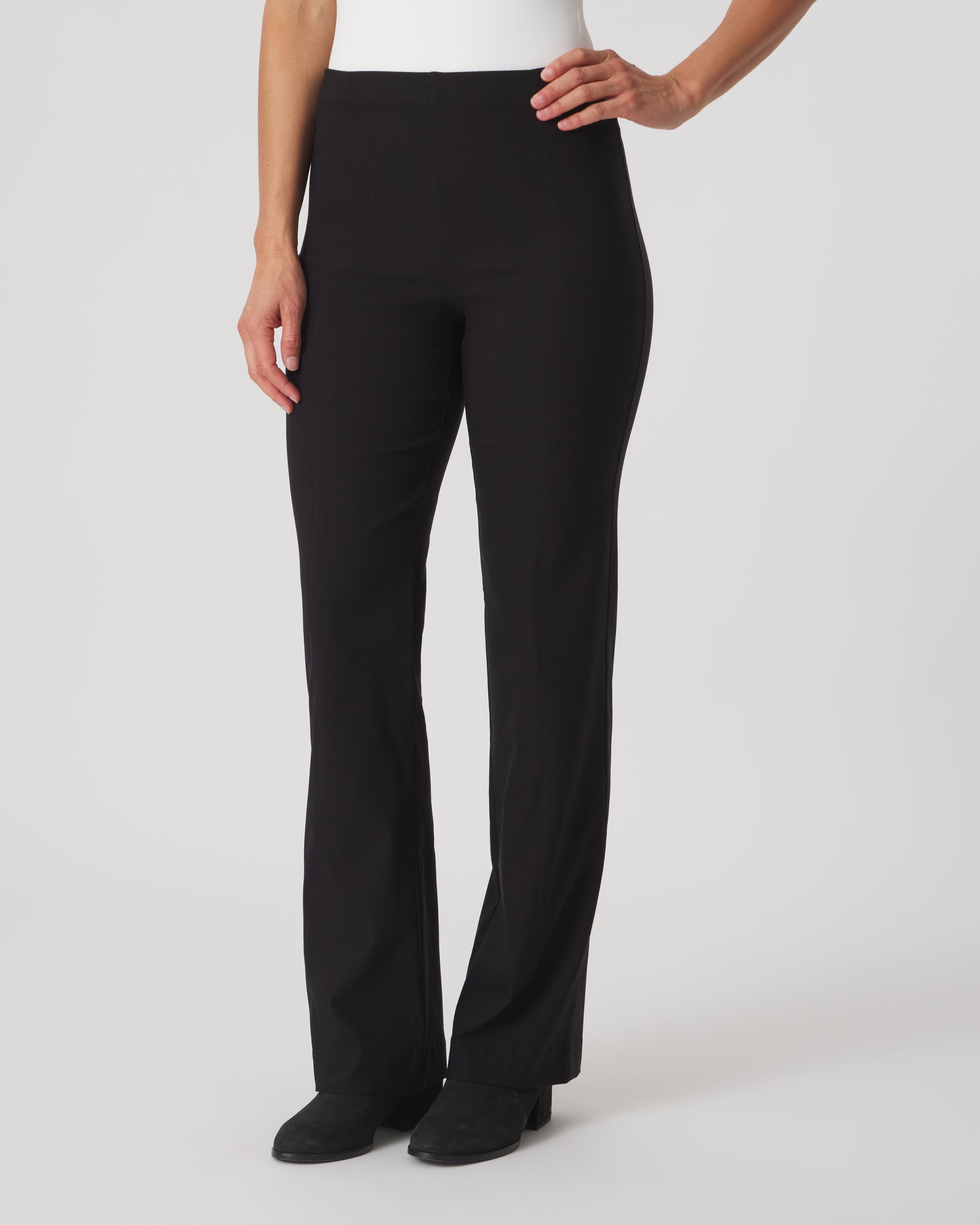 Bootcut Magic Pant in Black, front view — bootcut leg