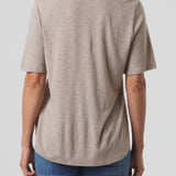 Slub Jersey V-Neck Elbow Sleeve Tee in Sand