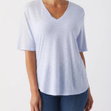 Slub Jersey V-Neck Elbow Sleeve Tee in Haze