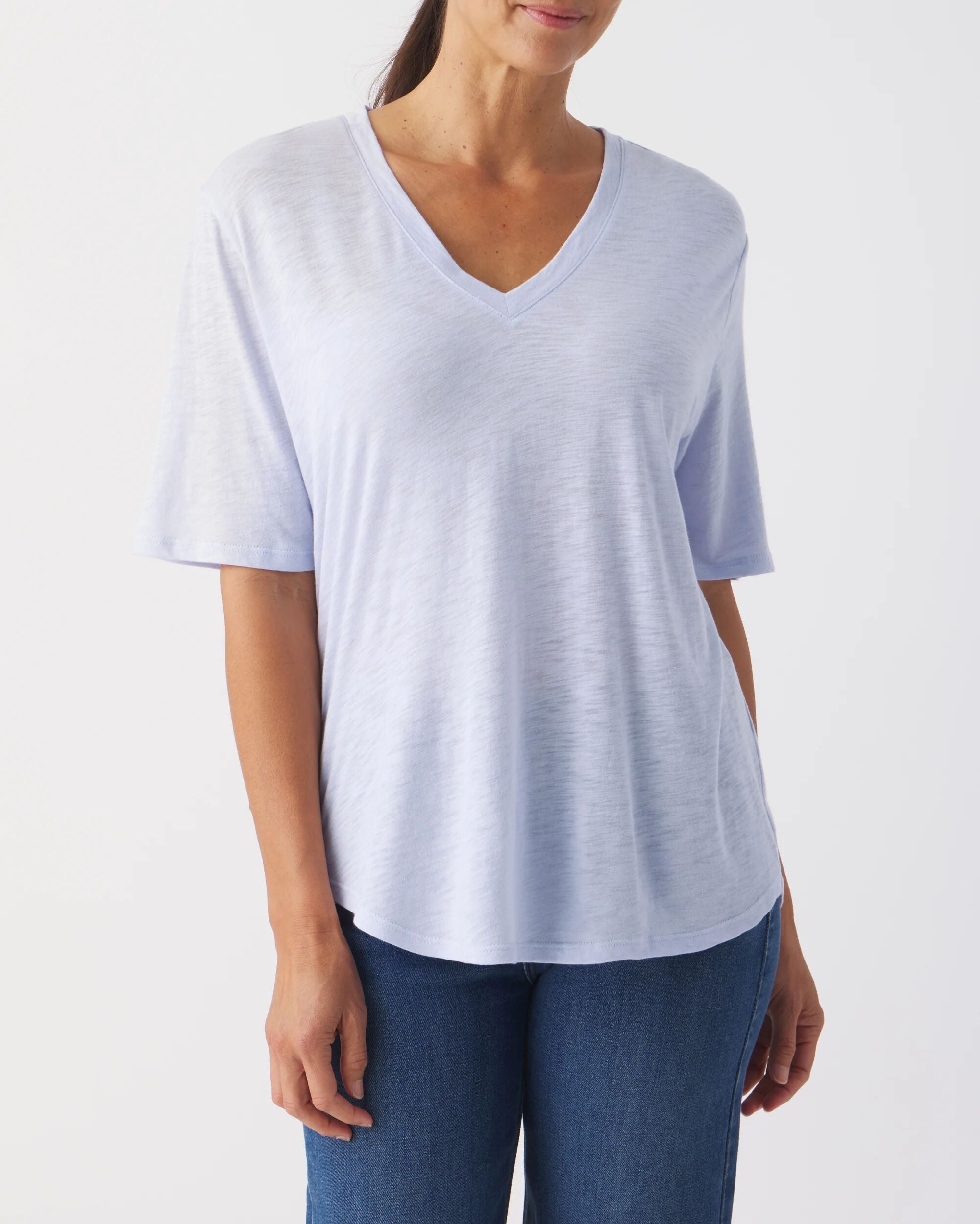 Slub Jersey V-Neck Elbow Sleeve Tee