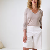 Slub Jersey Long Sleeve V-Neck Tee in Sand