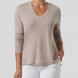 Slub Jersey Long Sleeve V-Neck Tee in Sand