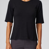 Structured Knit Elbow Sleeve Tee in Black
