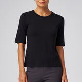 Structured Knit Elbow Sleeve Tee in Black