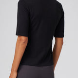 Structured Knit Elbow Sleeve Tee in Black
