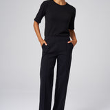 Structured Knit Elbow Sleeve Tee in Black