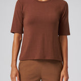 Structured Knit Elbow Sleeve Tee in Chestnut