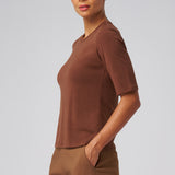 Structured Knit Elbow Sleeve Tee in Chestnut