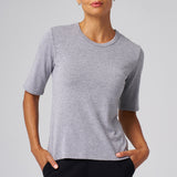 Structured Knit Elbow Sleeve Tee in Heather Grey