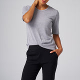 Structured Knit Elbow Sleeve Tee in Heather Grey
