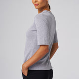 Structured Knit Elbow Sleeve Tee in Heather Grey