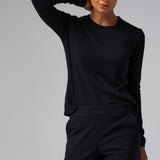 Structured Knit Long Sleeve Tee in Black
