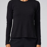 Structured Knit Long Sleeve Tee in Black