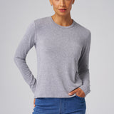 Structured Knit Long Sleeve Tee in Heather Grey